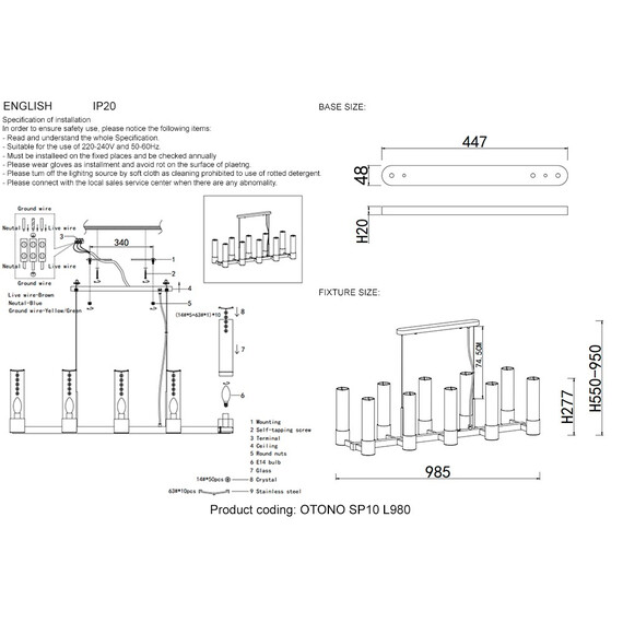 Люстра Crystal Lux OTONO SP10 L980 BRASS/TRANSPARENTE, фото , изображение 5